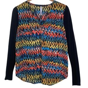 Kensie Multicolor Chevron Print Long Sleeve Blouse Medium